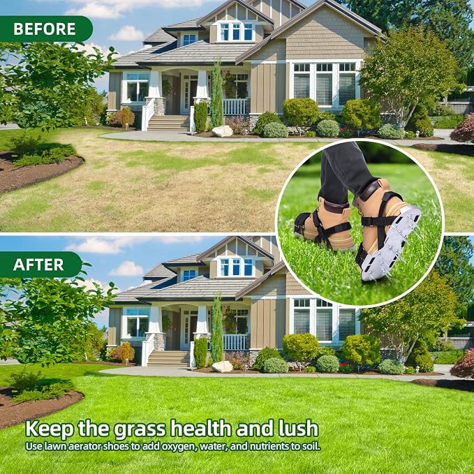 Ohuhu Lawn Aerator Shoes for Glass: Free-Installation Aeration Shoes with Stainless Steel Shovel, Heavy Duty Spike Aerating Sandals Lawn Equipment Tool (Aluminum)
