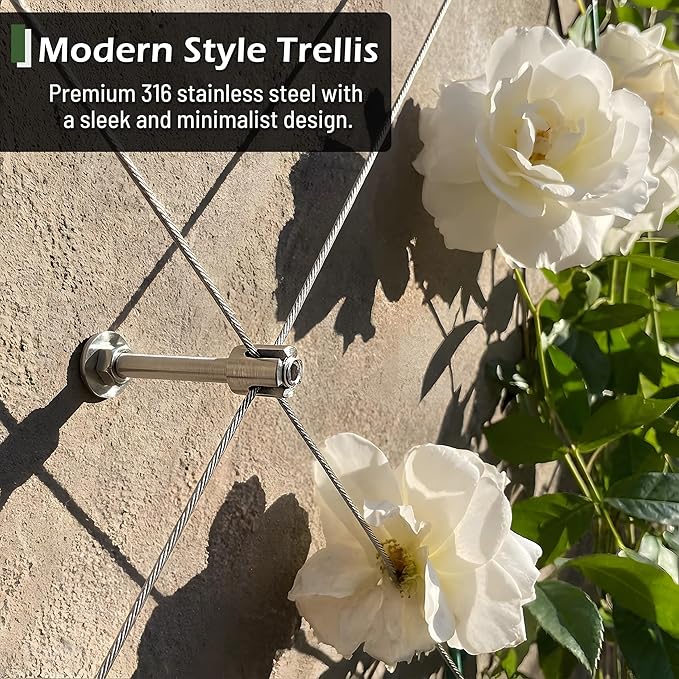 Wire Trellis for Climbing Plants Outdoor, 20-Set Wall Wire Trellis Kit with 5/64"(2mm) x 98ft Stainless Steel Cable, T316 Espalier System for Fence and Garden DIY Projects