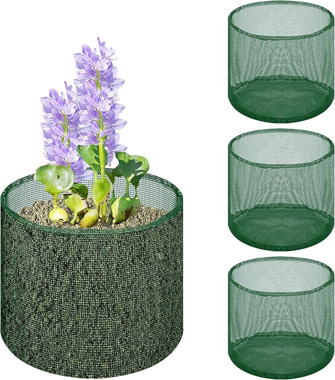 EBaokuup 4 Pcs Aquatic Pond Planting Bags-7" Reusable Mesh Water Garden Pond Plant Pot-Breathable Green Round Lily Plant Pots for Pond Bog Plant Garden Terrestrial Plant