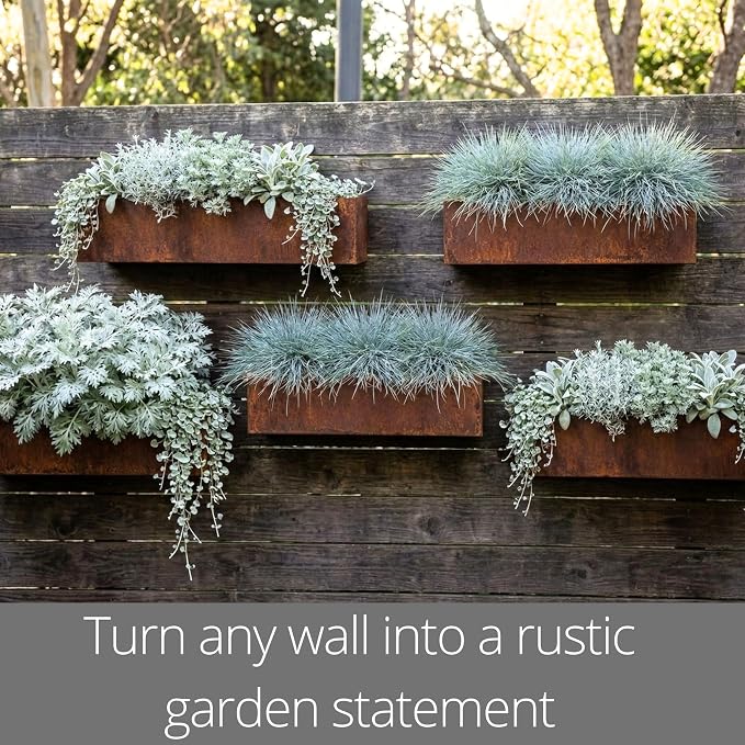LaLaGreen Wall Planters for Outdoor (24 Inch, 2 Pack) Reddish Corton Steel Wall Mounted Planter for Succulents, Window Hanging Flower Pots Balcony Modern Vertical Living Plant Holder Garden Home Decor