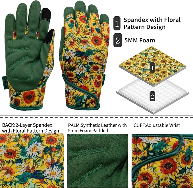 Gardening Gloves,Women Yard Work Garden Glove,Gifts | Thorn Proof,Puncture Resistant,Touchscreen,Gift,Leather,Spandex