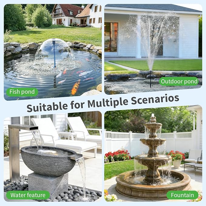 POPOSOAP 120W Solar Water Fountain Pump, 1600GPH Adjustable Flow & Dry-Run Protection Pond Pump, Dual Solar Panels, 3 Spray Nozzles, Solar Fountain Pump Kit for Outdoor Ponds, Water Garden P1200