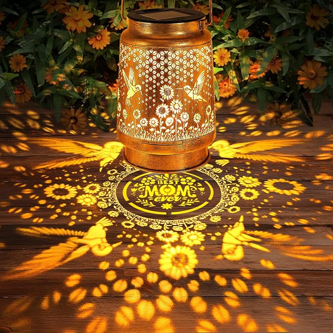 Hummingbird Solar Lanterns Outdoor Garden Decor, Birthday Gifts for Women Mom Grandma, Hanging Metal Solar Lights Waterproof LED Decoration with Shepherd Hook Outside for Yard Patio Lawn Porch