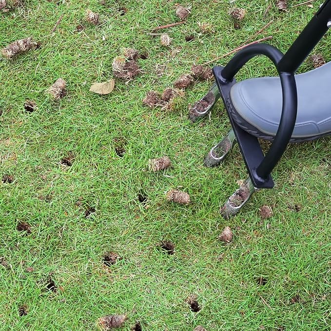 Lawn Aerator Coring Tool, Aerator Lawn Tool with 3 Hollow Tines, Manual Core Aerator for Lawn Garden Care and Loosen Compacted Soil, Lawn Aeration, Garden Tool