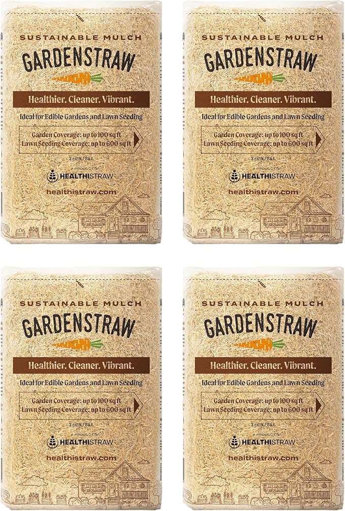 HealthiStraw GardenStraw, 3 cu ft (20 lbs) Pack of 4 – All-Natural Mulch for Gardens, Vegetables & Lawn Seeding – Water-Conserving Wheat Straw – Thoroughly Cleaned, Sustainable