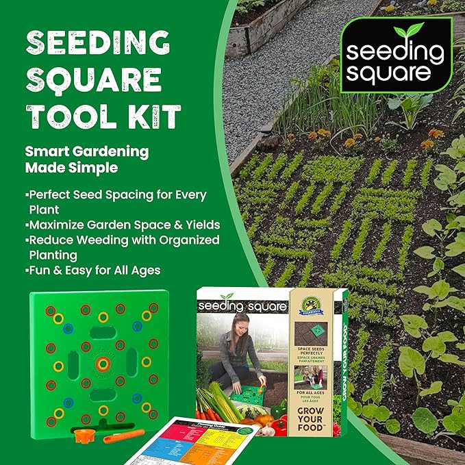 Seeding Square + Pokey Planter Bundle – Seed Spacing Template with Dibber Tool for Easy Planting, Garden Layout & Seed Starting System