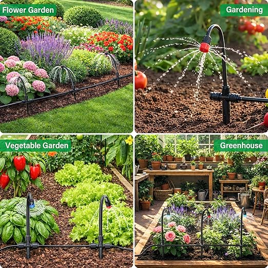 MIXC 20pcs 360° Adjustable Drip Irrigation Vortex Emitters for 1/4" Drip Irrigation Tubing, Only 20pcs Push-to-Connect Drip Emitters and Quick-Connect Three-Way Tubing Fittings