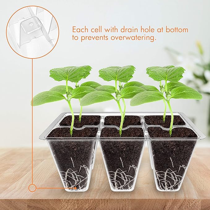 Gardzen 10 Pack Seed Starting Tray, Plant Germination Trays, Seed Starter Kit with Adjustable Humidity Vented Dome for Indoor&Outdoor Use, Plant Growing Kit 6.6" x 4.5", Total 120-Cell, Clear