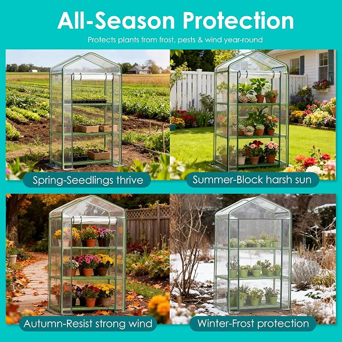 Twira 3-Tier Mini Greenhouse Outdoor, Portable Small Greenhouses for Winter, PE-coated Metal Frame & PVC Cover Green House for Outside Plants, Indoor Greenhouse Women Men Gardening Gifts 2.3x1.6x4.2ft