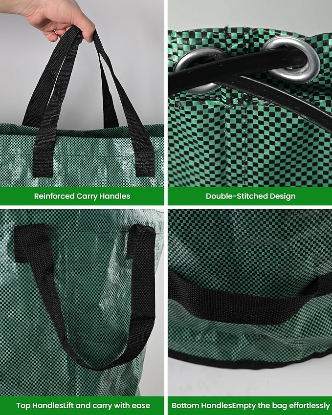 MAZING 3-Pack 72 Gallon Reusable Yard Waste Bags, Heavy Duty Collapsible Garden Leaf Bags with Plastic Ring & Reinforced Handles, Stand-Up Lawn Trash Bags for Debris, Grass Clippings&Camping Recycling