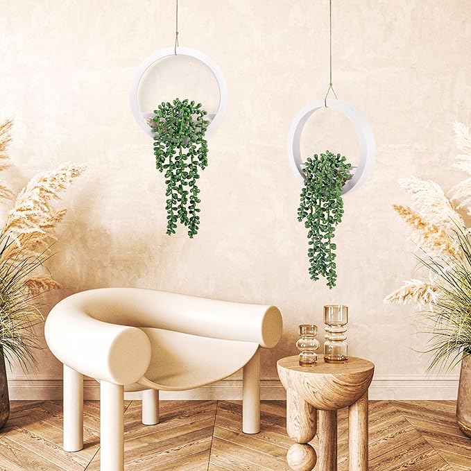 Der Rose 2 Pack Fake Plants Hanging Artificial Succulents Plants in White Pots for Living Room Bathroom Accessories Boho Wall Decor