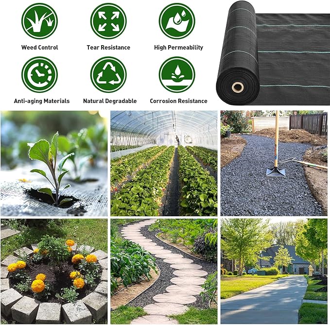 HOOPLE 4 * 50FT Premium Garden Weed Barrier Landscape Fabric Durable & Heavy-Duty Weed Block, Easy Setup & Superior Weed Control (4ft*50ft Folded)