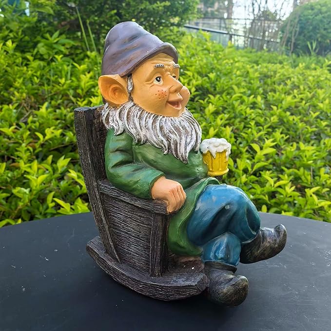 Drinking Beer Garden Gnome Statue Decoration, Figurine Ornament for Indoor Outdoor Home Patio Yard Lawn(Purple)