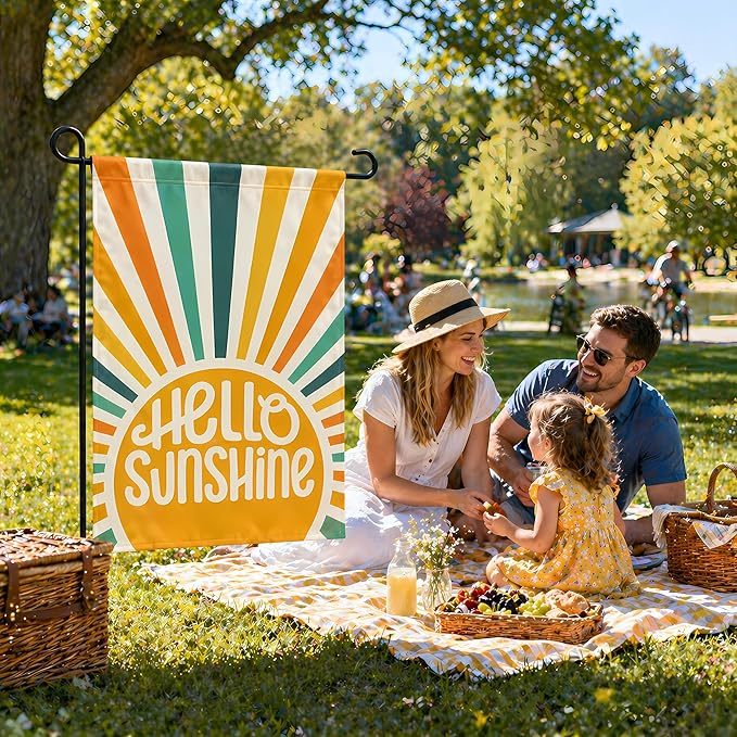 Summer Party Decorations - Hello Sunshine Summer Garden Flag | Double Sided Welcome Yard Outdoor Flag - Summer Party Accessories Backdrop Favors Supplies Decor for Garden Yard Porch Patio Lawn Outside