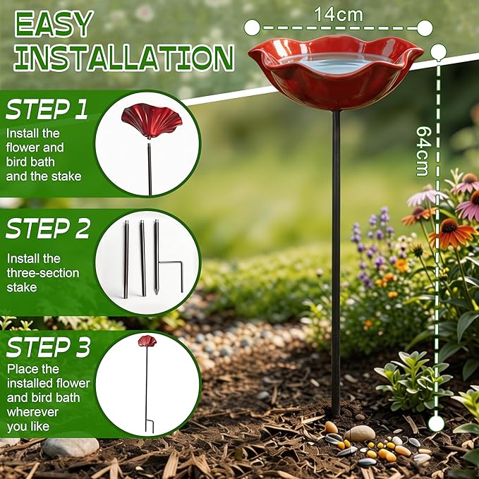 Handmade Metal Flower Garden Stake with Bird Bath & pollinator Water Station, Bee Bath for Garden Metal Bee Water Feeder with Flower Design for Outdoor Yard Decor (2 PCS)