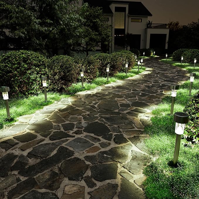 SOLPEX 12 Pack Solar Outdoor Lights Pathway, Stainless Steel Solar Lights Outdoor Waterproof,LED Landscape Lighting Solar Walkway Lights for Landscape/Patio/Lawn/Yard/Driveway-Cold White