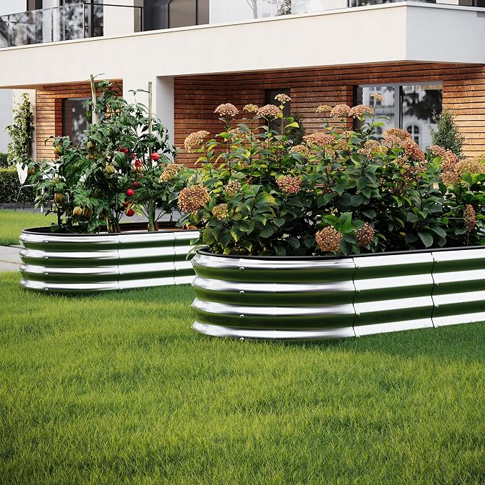 Galvanized Metal Planter Raised Garden Bed Kit for Gardening Outdoor 2x2x1ft Round Galvanized Steel Fire Pit，Steel Fire Pit Silver for Backyard, Camping, Bonfire