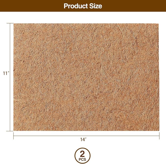 MAXPACE Natural Coconut Coir Liner Sheets - 14x11inch 2 Pcs Coco Fiber for Plant, Planter, Window Basket, Garden Decoration, and Pet Reptile Carpet or Mat