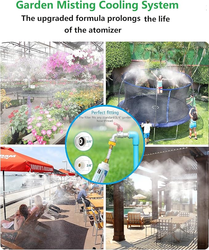 H&G lifestyles Misting System Calcium Inhibitor Filter for Patio Misters Inline Water Filter Effectively Reduce Hard Water Spots, Soften Water, Upgraded Formula