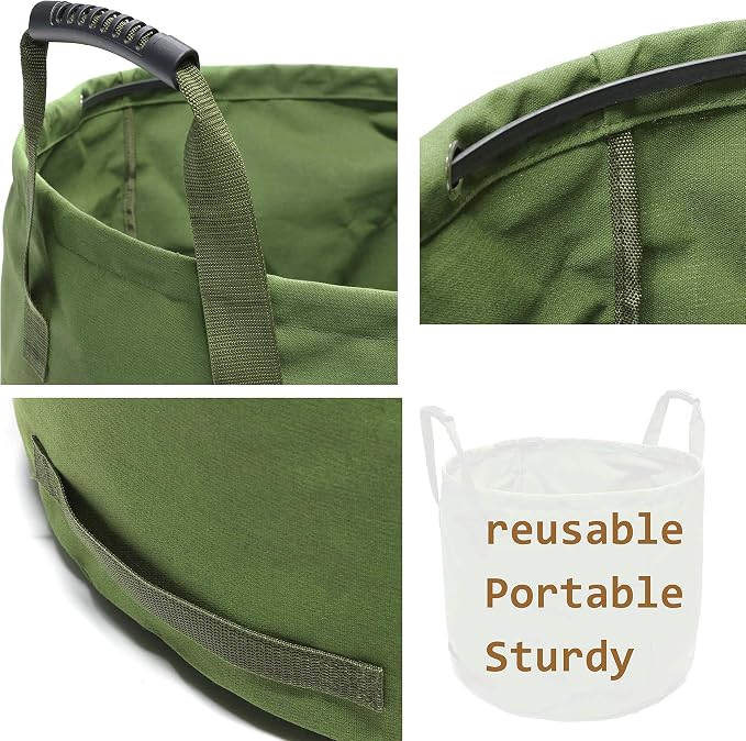 33 Gallon Garden Bag Collapsible, Green Leaf Bag with Military Canvas Fabric, Reusable Garden Waste Bags, Pop Up Gardening Container