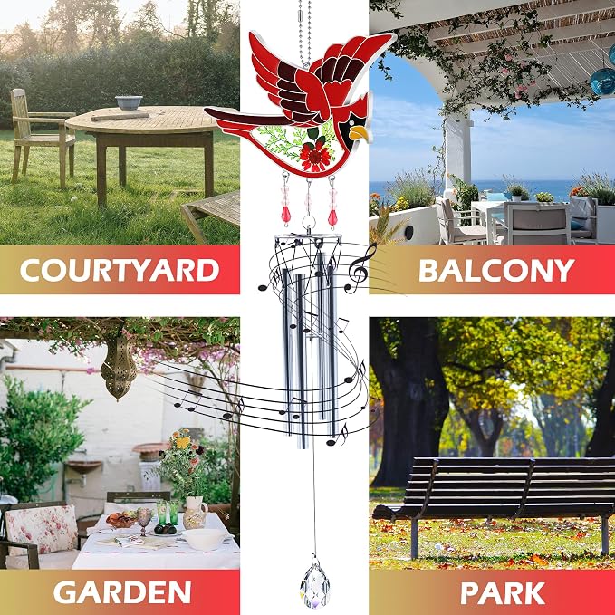 KY&Bosam Cardinal Wind Chimes for Outside Memorial Sympathy Gifts 20" Memorial Wind Chimes for Loss of Loved One Cardinal Sympathy Wind Chimes Bereavement Condolence Remembrance Gift for Loss of Mom