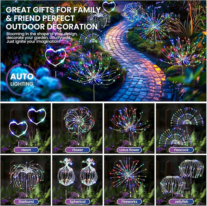 PEVOROS Garden Decor Solar Lights Outdoor,120LED Waterproof Colorful Solar Fairy Garden Lights for Outdoor Decoration,Yard, Patio, Porch,Flower Pot,Pathway, for 4th of July(4Pack)