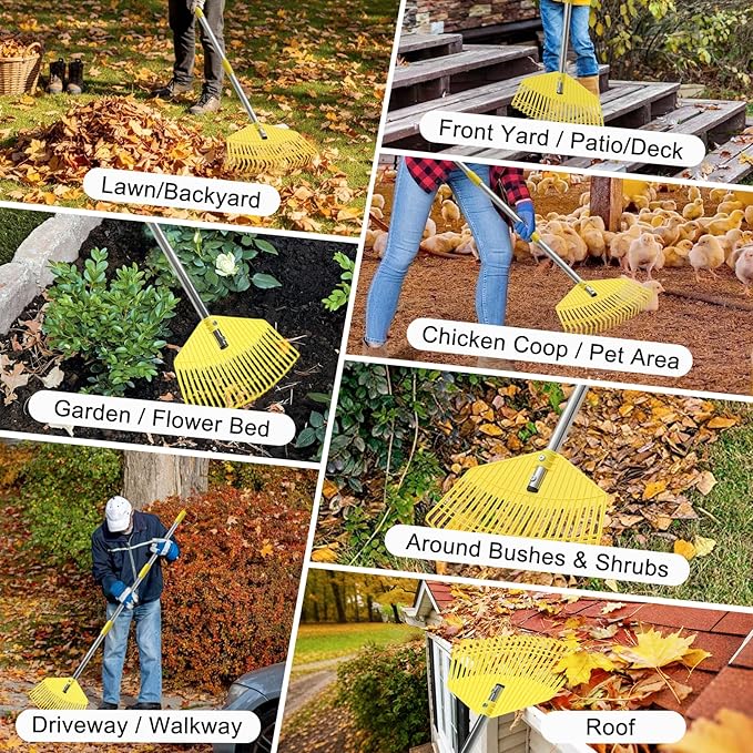 Plastic Garden Rake for Leaves - Lightweight Leaf Rake with Anti-Break Nylon Head, 16.5" Wide, 35–75" Adjustable Yard Rake for Lawn,Gardening,Grass & Pine Needles, Easy for Women, Seniors & Kids