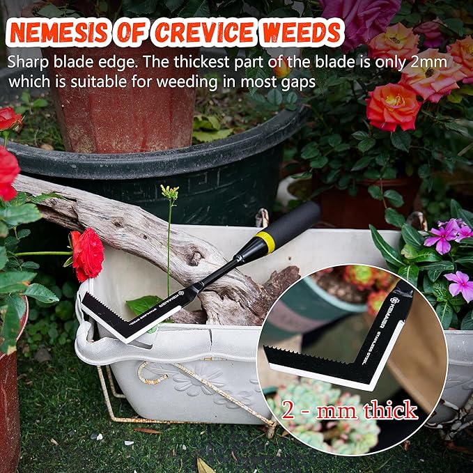 Kemaier Weeding Tool - Heavy Duty Stainless Steel Weed Remover Tool for Driveway Crack Weeding and Sidewalk Pavement Weed Removal, Efficient Weed Puller Tool for Narrow Gaps and Brick Joints