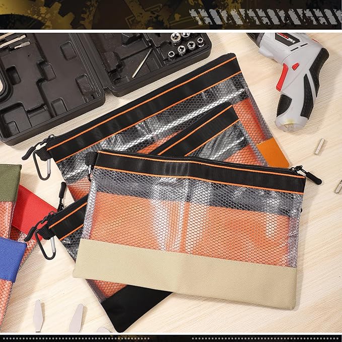BESARME 6 Pcs 11.8" Clear Tool Pouch Tool pouch Bags Zipper tool pouch with Heavy Duty Mesh Window