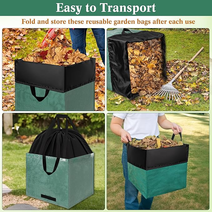 Reusable Yard Waste Bag, 2 Pack Upright Collapsible Lawn Bags with Handles, Garden Leaves and Waste Collection,Heavy Duty Storage Tote Bag (72 Gallons)