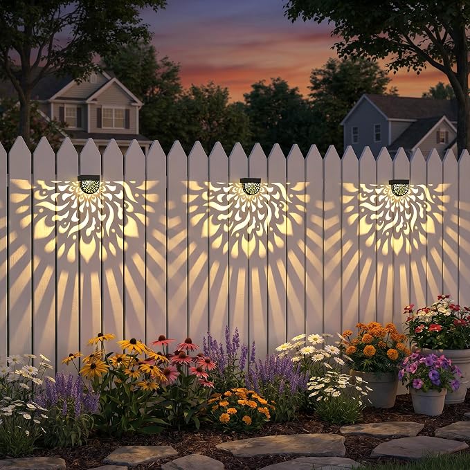 6 Pack Solar Fence Lights Wall lihgts Outdoor Decorations Solar Powered Step Deck Lights Warm Yellow Light Waterproof Decorative Lighting for Garden, Front Door, Backyard
