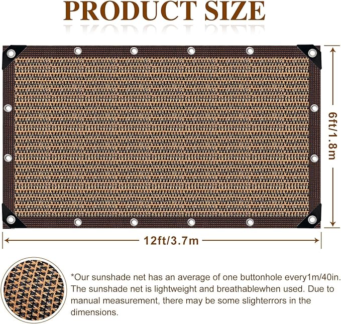 80% Shade Cloth -6x12FT Sunblock Net with Grommet,Lightweight and Durable UV Protection,Shade Cloth for Garden Patio Pergola Balcony Plants Greenhouse Dog Kennel Chicken Coop Outdoor