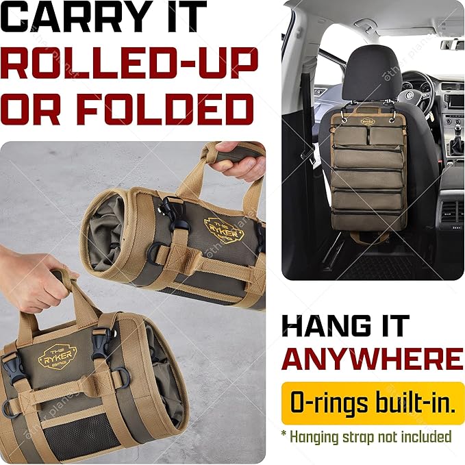 The Ryker Roll Up Tool Bag Organizer Gifts for him (2-pack) Heavy Duty Small Motorcycle Tool Roll Bag Organizer Portable Rollup Toolbag w/Detachable Pouches Mens gift for Dad, Mechanic & Hobbyist