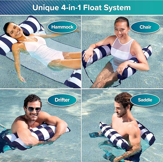 Aqua Original 4-in-1 Monterey Hammock Pool Float & Water Hammock – Multi-Purpose, Inflatable Pool Floats for Adults – Patented Thick, Non-Stick PVC Material – Navy