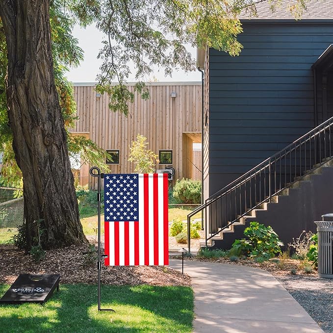 Garden Flag Stand,12x18 Garden Flag Holder for Lawn Yard,Premium Yard Sign Stakes Hanger with Clip and Two Stoppers,Metal Mini Banner Flagpole for Outside Christmas Memorial Labor Decorations