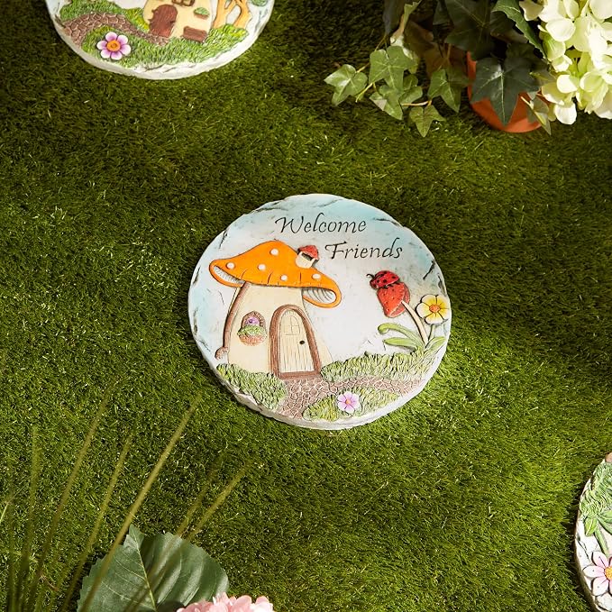 DII Cement Stepping Stone Collection Decorative Colorful, 9.75" Diameter, Welcome Friends