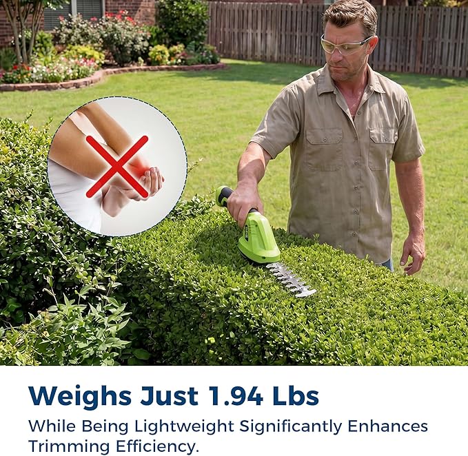 Cordless Hedge Trimmer & Grass Shear, 7.2V 2-In-1 Electric Handheld Shrub Trimme, Lightweight Rechargeable Bush Trimmers, Brushless Motor, with Type-C Cable, Dual Safety Switch, for Lawn, Garden, Yard