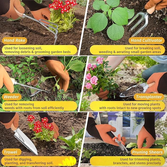 22Pcs Gardening Tools Set for Women Heavy Duty Garden Hand Tool Kit,Birthday Gifts for Mom Wife Grandma Beginner,Gardening Accessories with Sunflower Tote Bag/Shovel/RepottingMat/Plant Labels/Gloves