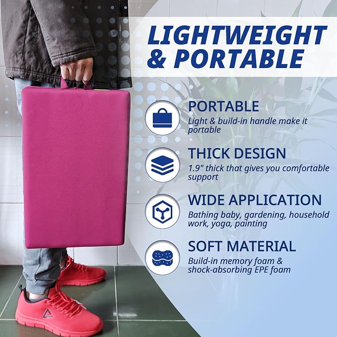 Extra Thick Kneeling Pad, Bath Kneeler Pad, Garden Kneeling Pad for Knee, Water Resistant Soft Memory Foam Cushioning for Workout, Yoga, Bathing, Physical Therapy, Prayer Pillow, Pink