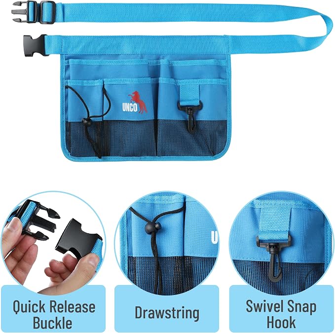 UNCO- Adjustable Gardening Belt, Blue, 5 Pockets, Wear, Cut and Water Resistant, Garden Tool Belt Pouch, Waist Apron with Pockets