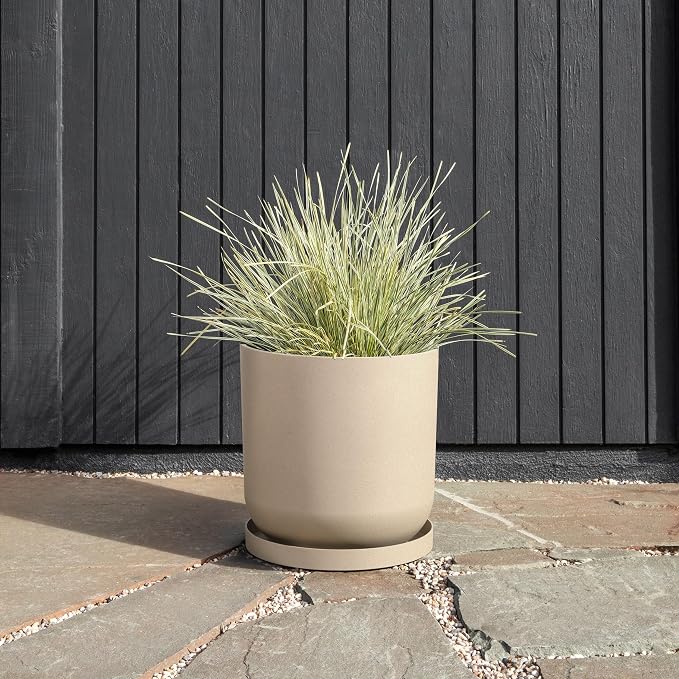 Veradek Mason Series Lima Planter - Round Planter for Indoor or Outdoor Porch/Garden | Made from Plastic-Stone Composite with Drainage Holes | Modern Décor for Succulents, Flowers, Small Plants