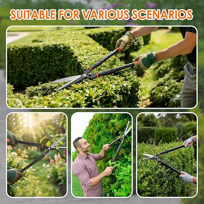 Luvenia Hedge Shears, 31 Inch Heavy Duty Hedge Clippers, Carbon Steel with 15° Bevel Blade, Ergonomic Handle & Compound Lever Shears Gardening Tools for Yard, Bush and Shrub Trimming, Black