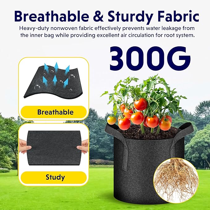 iPower 10 Pack 7 Gallon Grow Bags, Garden Planting Nonwoven Fabric Pots with Reinforced Handle, Heavy Duty and Aeration Planter Pot for Tomato, Fruits, Vegetables and Flowers
