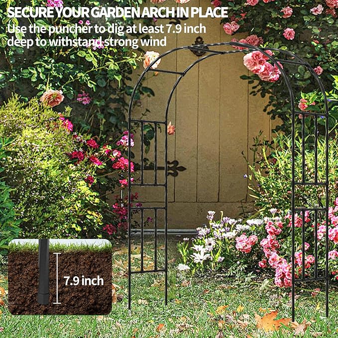 Garden Arch Trellis, Trellis Arch for Climbing Plants Outdoor, 5FT x 7.9FT Metal Full Garden Arbor, Trellises for Patio Lawn Backyard, Large Garden Archway Decoration Black 59.1" x 94.5in