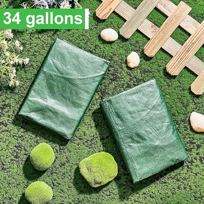 Ctosree 4 Pieces Compost Bin Bags Large 34 Gallon Reusable Yard Waste Lawn Bags Heavy Duty Garden Composting Garbage Can Outdoor Container with Zipper Lid and Handles for Loading Leaf Trash
