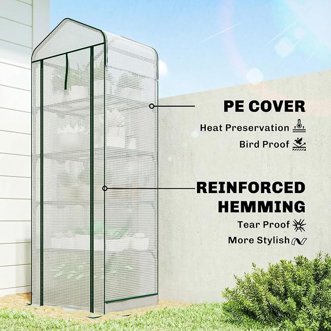 Outsunny 5 Tier Mini Greenhouse with Screen Roof, 27.6" x 19.7" x 75.6", Portable Small Greenhouse with High Strength PE Cover, Roll-Up Zipper Door for Garden Yard Backyard, White