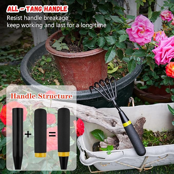 Kemaier Hand Rake and Weeder Cultivator – 5-Claw Heavy Duty Stainless Steel Garden Tool for Small Gardens, Soil Loosening and Weeding – Ergonomic Handle, Durable Hand Tools for Easy Gardening