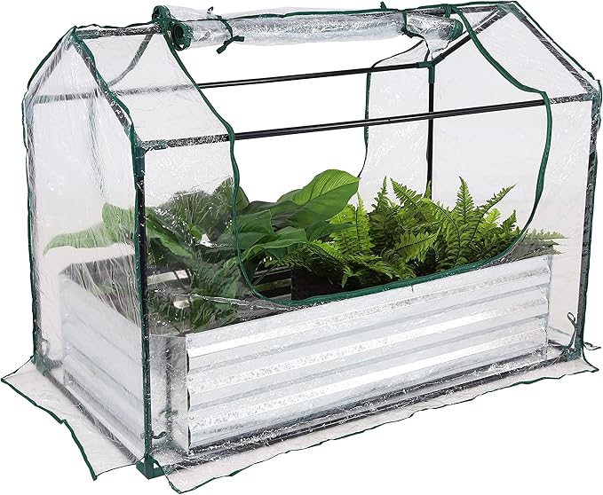 Sunnydaze Steel Raised Garden Bed with Mini Greenhouse - Outdoor Greenhouse Kit - 2 Zippered Doors - Clear - 4' x 2'