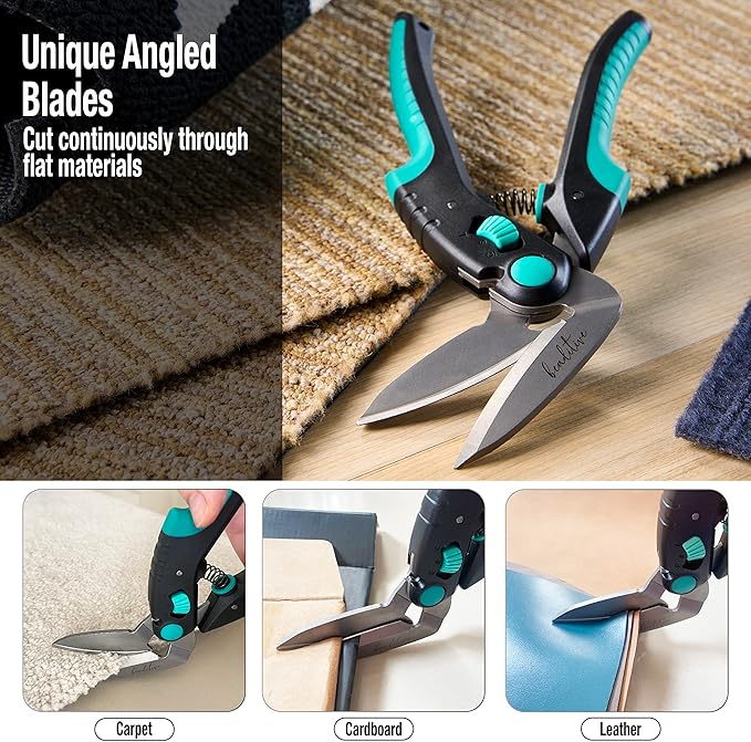 Beaditive Heavy Duty Multipurpose Angled Craft Scissors 10" - Japanese Stainless Steel, Serrated Blade - Industrial Shears for Thick Fabrics, Leather, Cardboard, Carpets, Artificial Grass