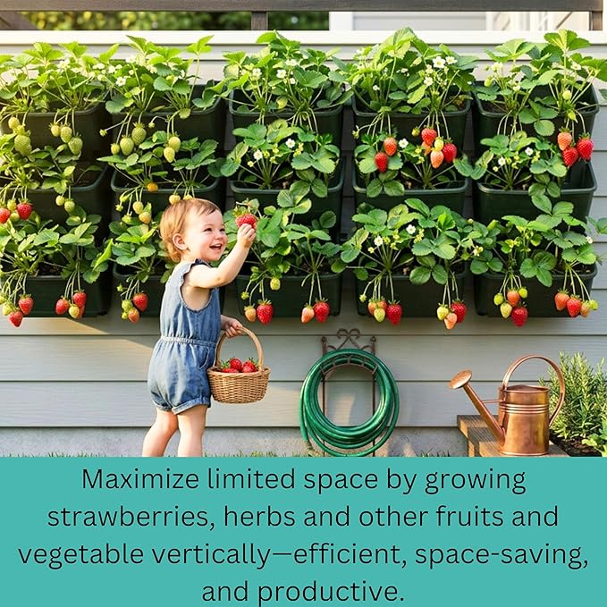 LaLaGreen Vertical Garden Planter – 24 Pack 13 Inch Dark Green Hanging Pots for Vertical Gardening, Indoor Outdoor Garden Use, Green Wall, Patio and Porch Decor, Ideal for Herbs, Flowers, Home Display